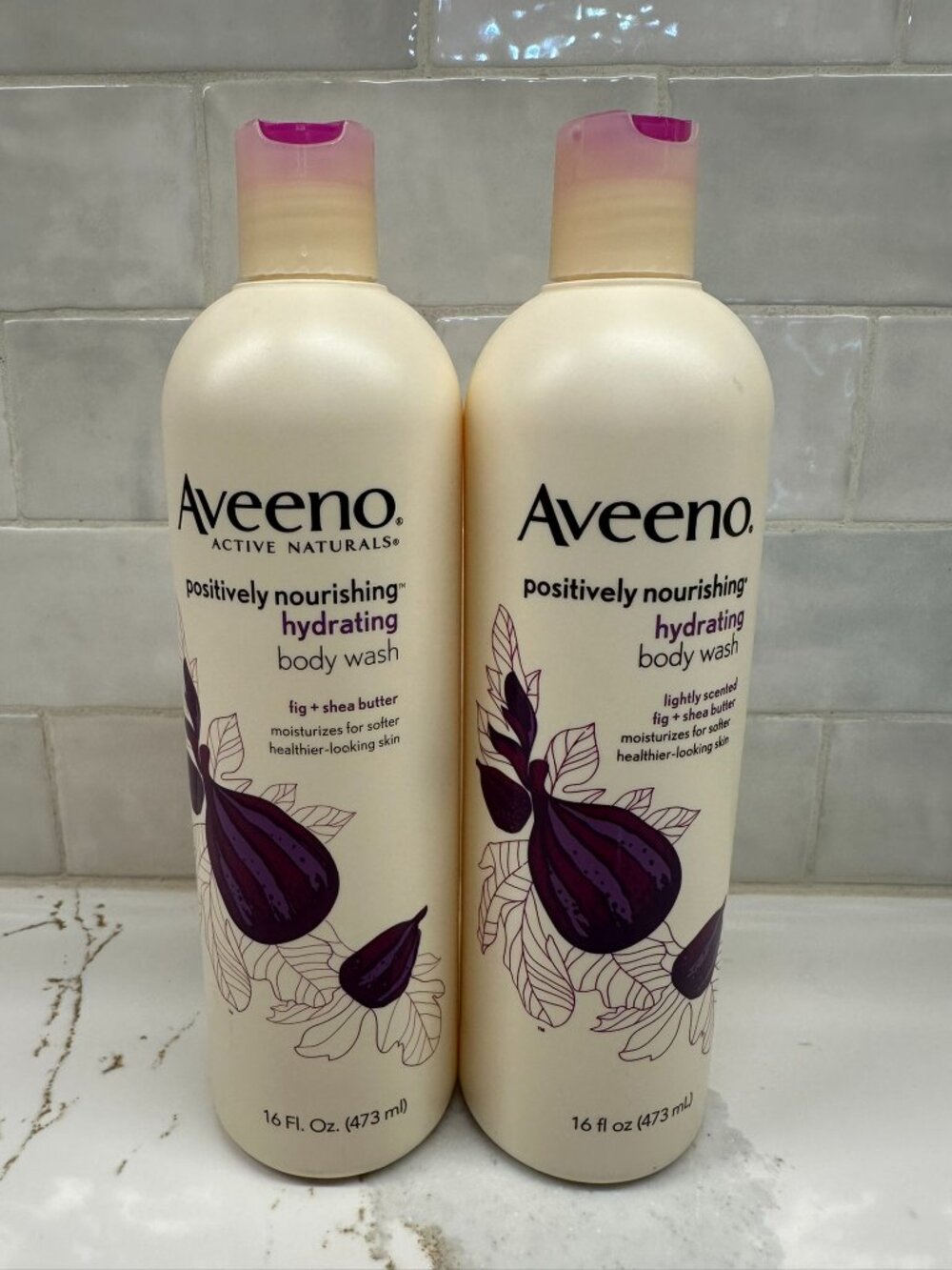 NEW! 2x Aveeno Positively Nourishing Hydrating Body Wash FIG + SHEA BUTTER 16oz